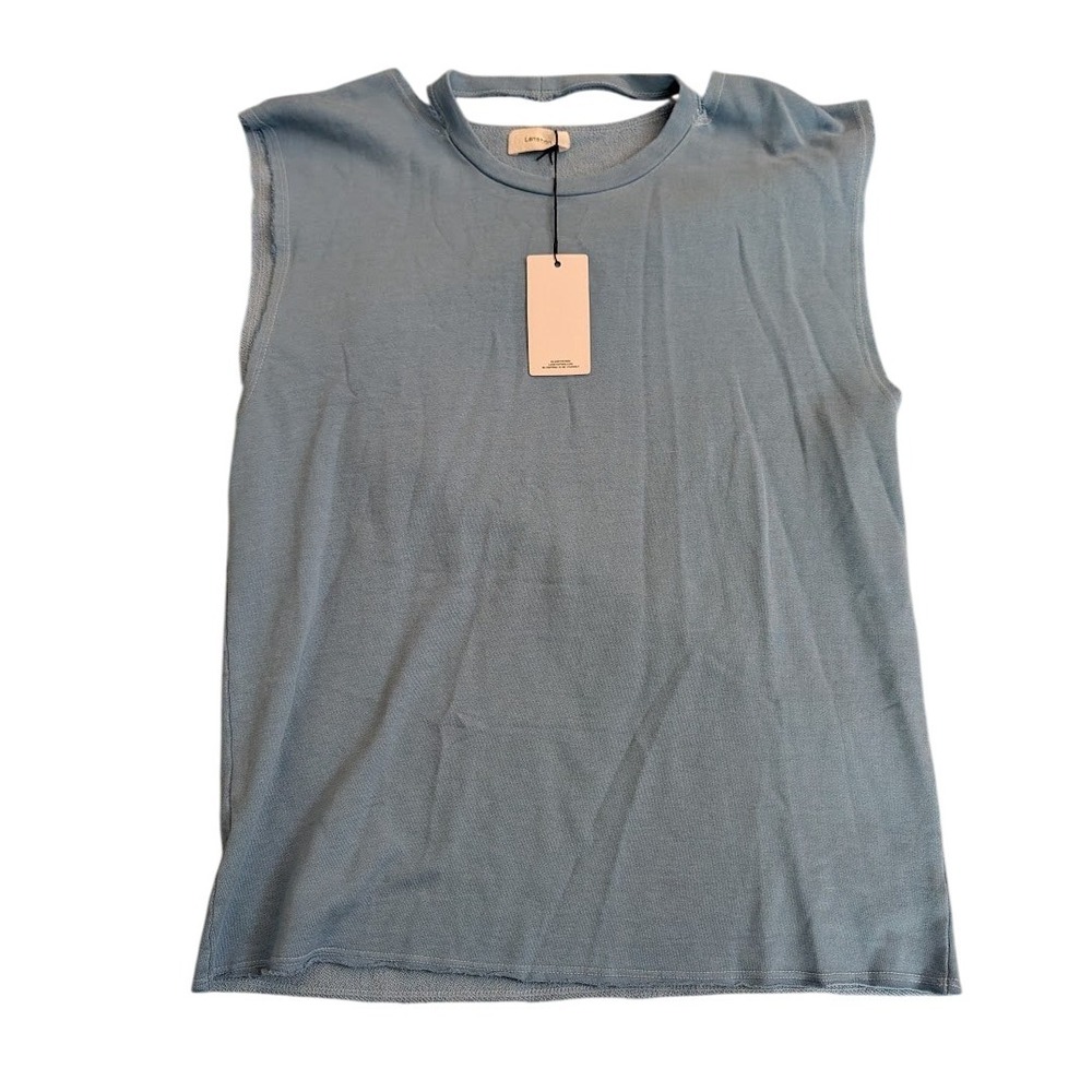 Lanston Womens Blue Cutout Crewneck Sleeveless Sweatshirt Top Size XS Oversized